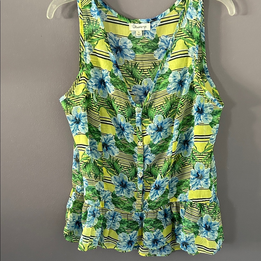 Olsenboye Floral Tank Top - Yellow and Green